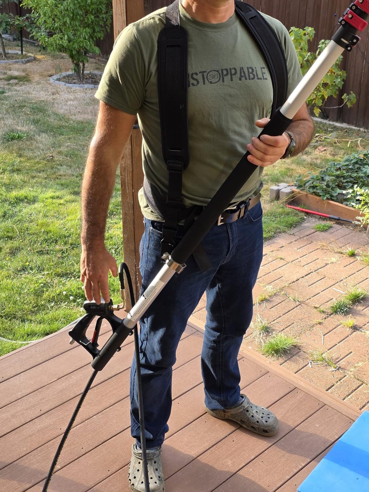 24 FT Gutter Cleaning Tools from The Ground - Telescoping Pressure Washer Wand - Gutter Cleaner Attachment with Power Washer Extension Wands, Brush, 7 Spray Nozzle Tips, 3 Hose Adapters, Support Belt customer photo 1