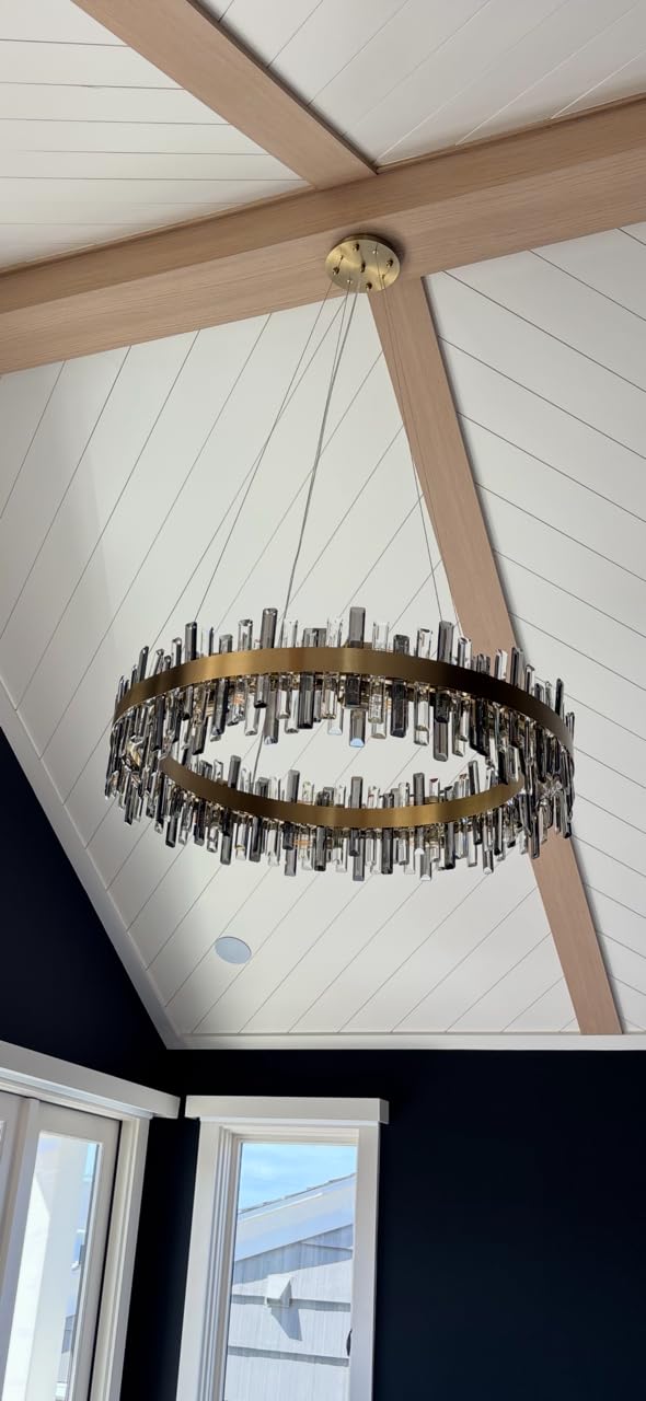 Siljoy 35.4'' Modern Rectangle Crystal Raindrop Chandelier for Dining Room | 16-Light Dimmable Rectangular Chandelier Lighting, Luxury Oval Flush Mount Crystal Ceiling Light for Living Room Kitchen customer photo 2