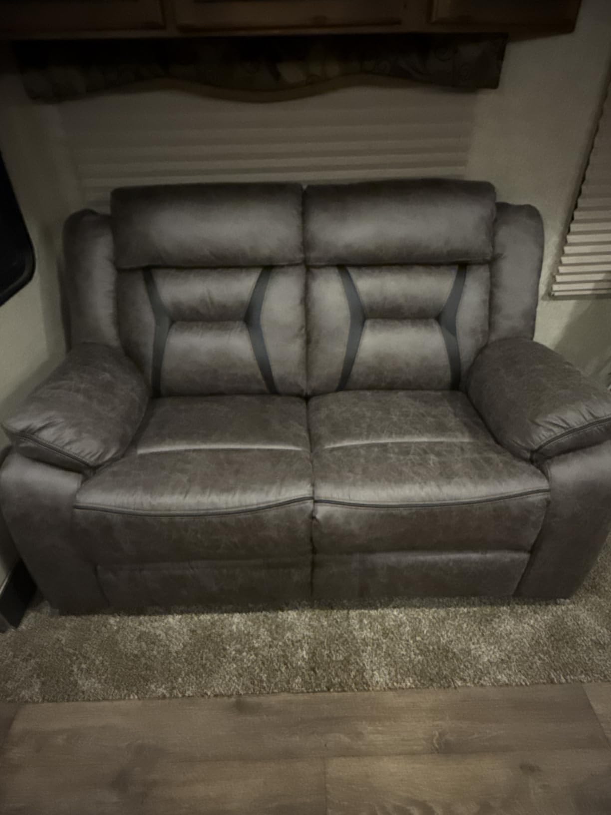 EBELLO Faux Leather Manual Loveseat Recliner, 2 Seat Reclining Sofa Chair with Center Console, Hidden Storage and Cup Holders, Dual Recliner for Living Room, Meeting Room, Brown customer photo 1
