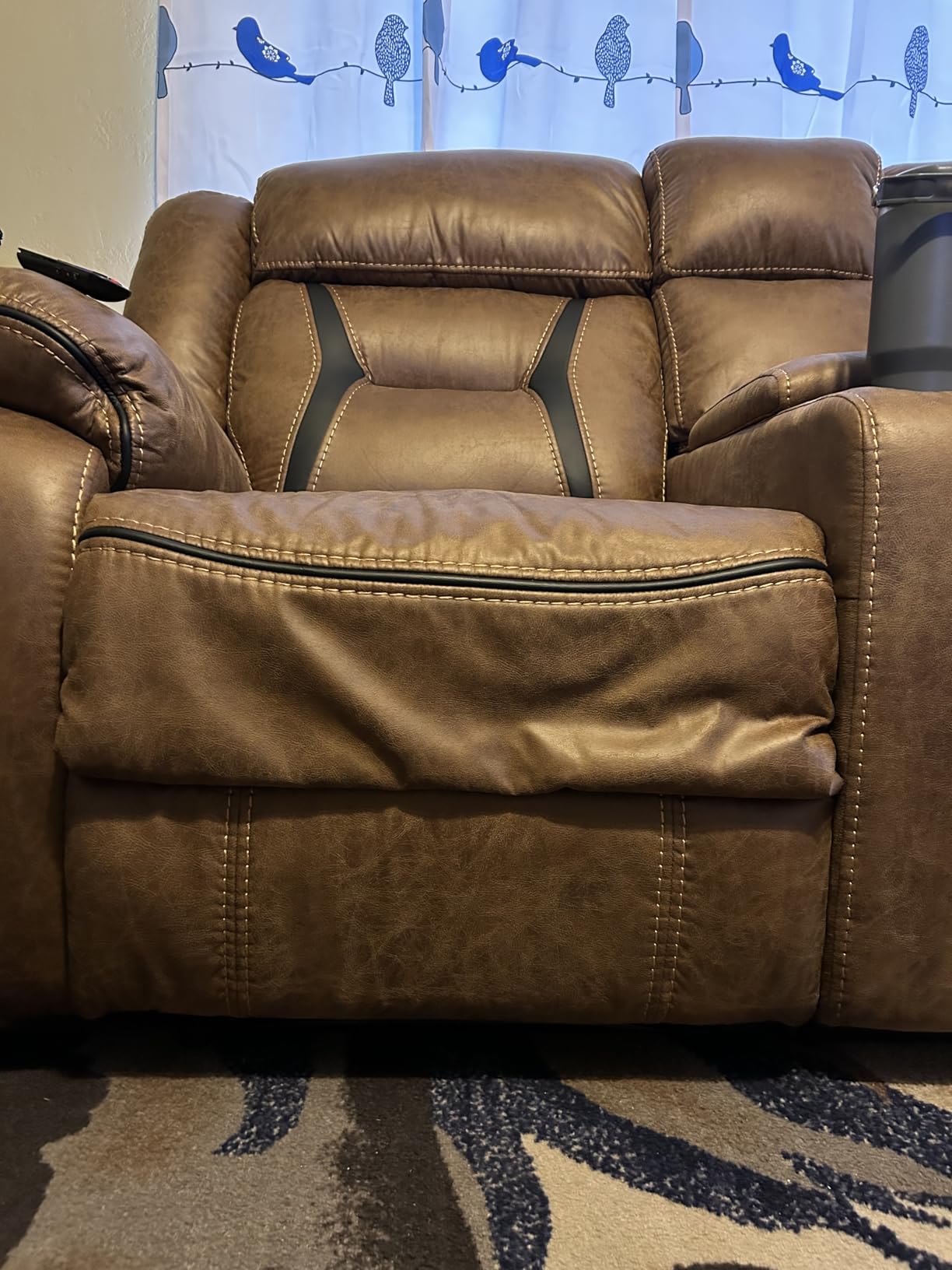 EBELLO Faux Leather Manual Loveseat Recliner, 2 Seat Reclining Sofa Chair with Center Console, Hidden Storage and Cup Holders, Dual Recliner for Living Room, Meeting Room, Brown customer photo 2
