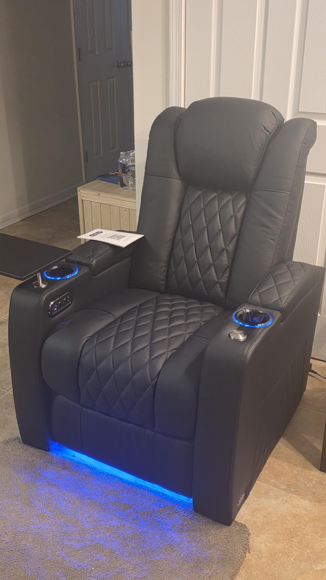 comfiroom Top-Grain Leather Home Theater Seating, Dual-Motor Power Recliner | Classic Series Black Zero Gravity Motorized Theater Chair with USB-C Charging, Adjustable Headrest, Tray Table, Row of 4 customer photo 2