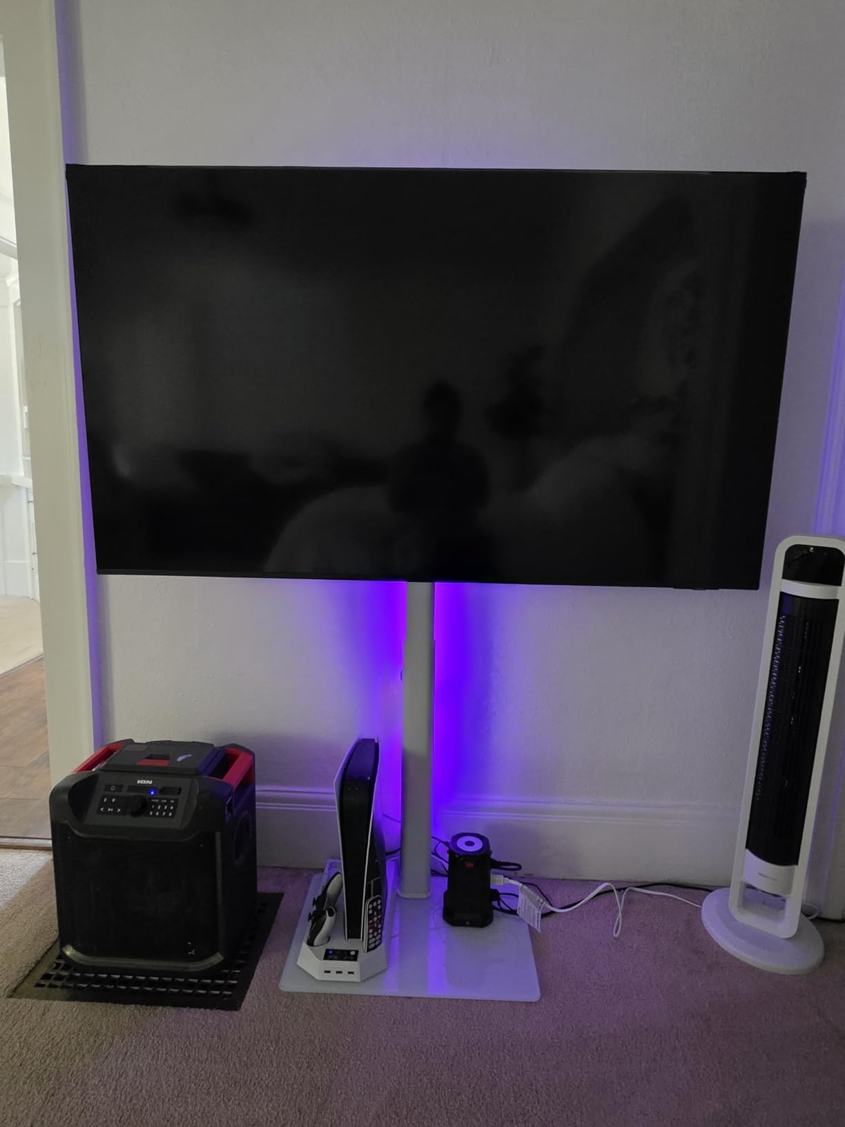 AX WABER Universal Floor TV Stand with Mount 70 Degree Swivel 9 Level Height Adjustable and Space Saving Design for Most 27 to 65 inch LCD, LED OLED TVs, Perfect for Corner & Bedroom White AX1006TW customer photo 1