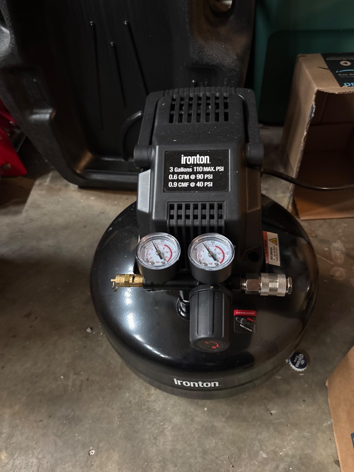 Ironton Air Compressor, 3-Gallon, 0.3 HP, 110 PSI, Oil-Free | Pancake tank design, Compact portability, Maintenance-free operation, Shop/garage air-tool use, Easy storage customer photo 2