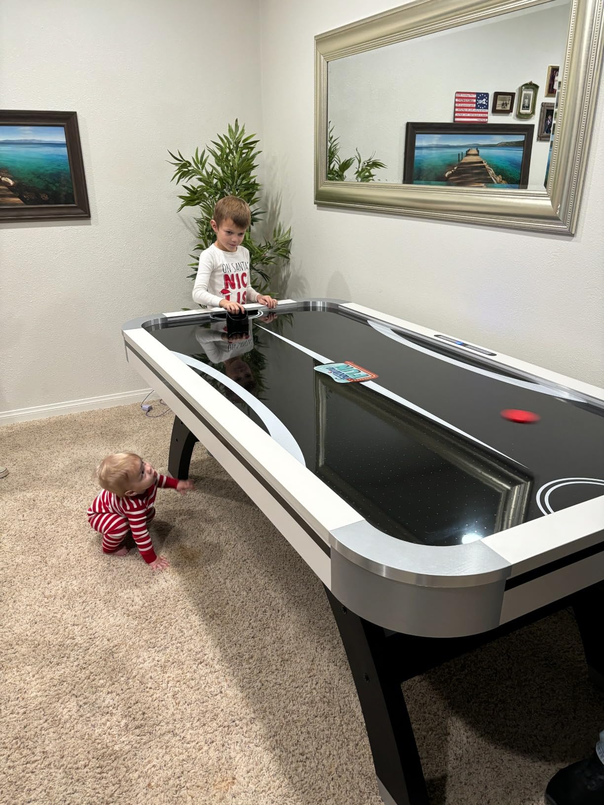 Freetime Fun Air Hockey Table 7 ft Game Table for Adults Light Up - Full Size Arcade Air Powered Indoor LED Hockey Table for Game Room w/Modern Design, Pucks, Paddles. customer photo 1