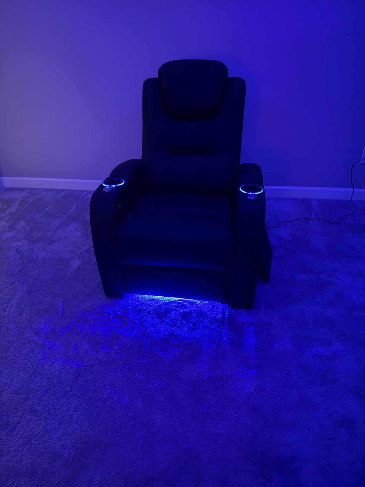comfiroom Home Theater Seating, Top-Grain Leather Power Recliner Chair | Simple Style Black Dual Power Electric Headrest Movie Theater Chairs Gaming Sofa with Tray Table, Row of 4 customer photo 1