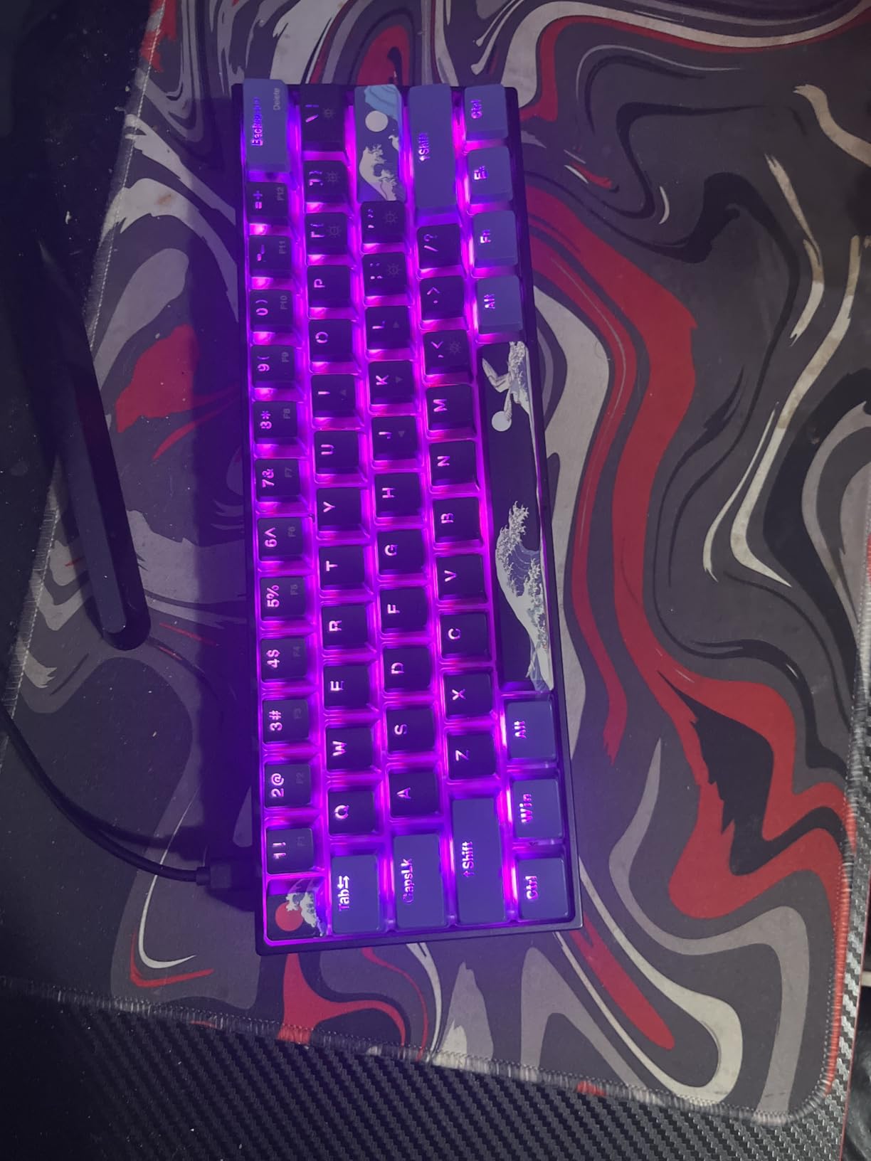 Womier 60% Percent Keyboard Gaming, Creamy Mechanical Wired Keyboard Anime | Hot-Swappable RGB Key board with PBT Keycaps for Windows PC Gamers - POM Linear Red Switch WK61 V2 Black Kanagawa customer photo 1