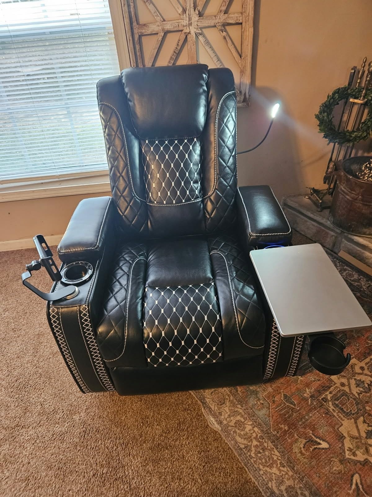 JIKFRIMA Power Zero Gravity Recliner Chair for Adults | Home Theater Seating with Smart Cup Holders, USB Ports, Hidden Arm Storage, Tray Table, Phone Holder, Reading Light customer photo 1