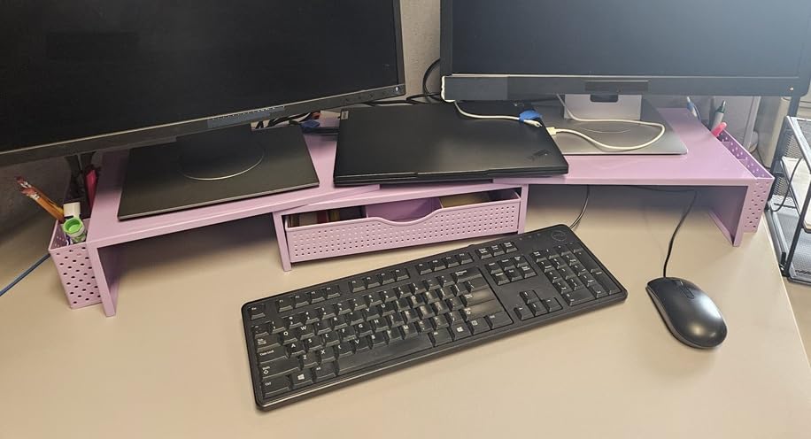 gianotter Dual Monitor Stand Riser, Desk Organizer With Drawer and 2 Pen Holders, Computer Monitor Stand, Desk Shelf for Top of Desk (Black) customer photo 1