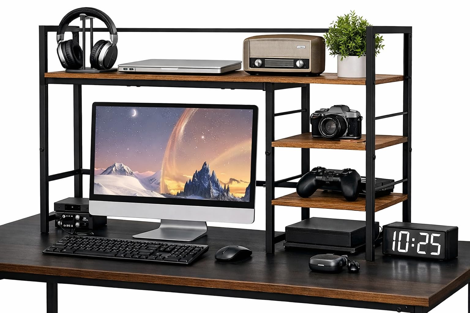 HavenlyYouth Desk Shelf, 38.6 Inch Wood Desk Organizer Shelf for Computer Monitor, Desk Hutch Storage, Desktop Shelf for Top of Desk, 3 Tier Desktop Bookshelf for Home Office Dorm, Rustic customer photo 1