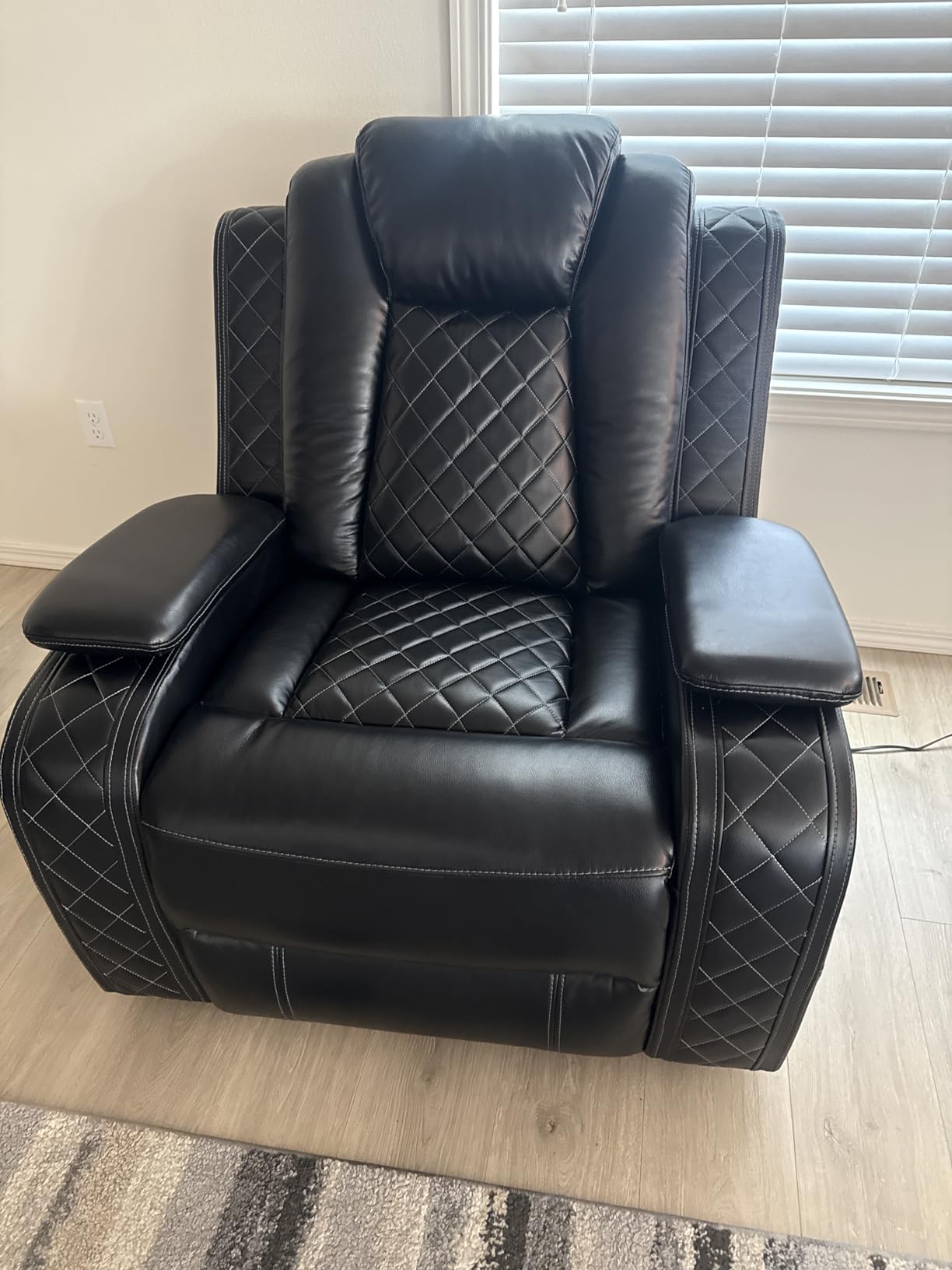 Power Recliner Set with LED Lights, Air Leather Reclining Set with USB Port/Wireless Charger/Storage Console/Cup Holder for House/HomeTheater/Apt (Black, Sofa Loveseat Chair) customer photo 1