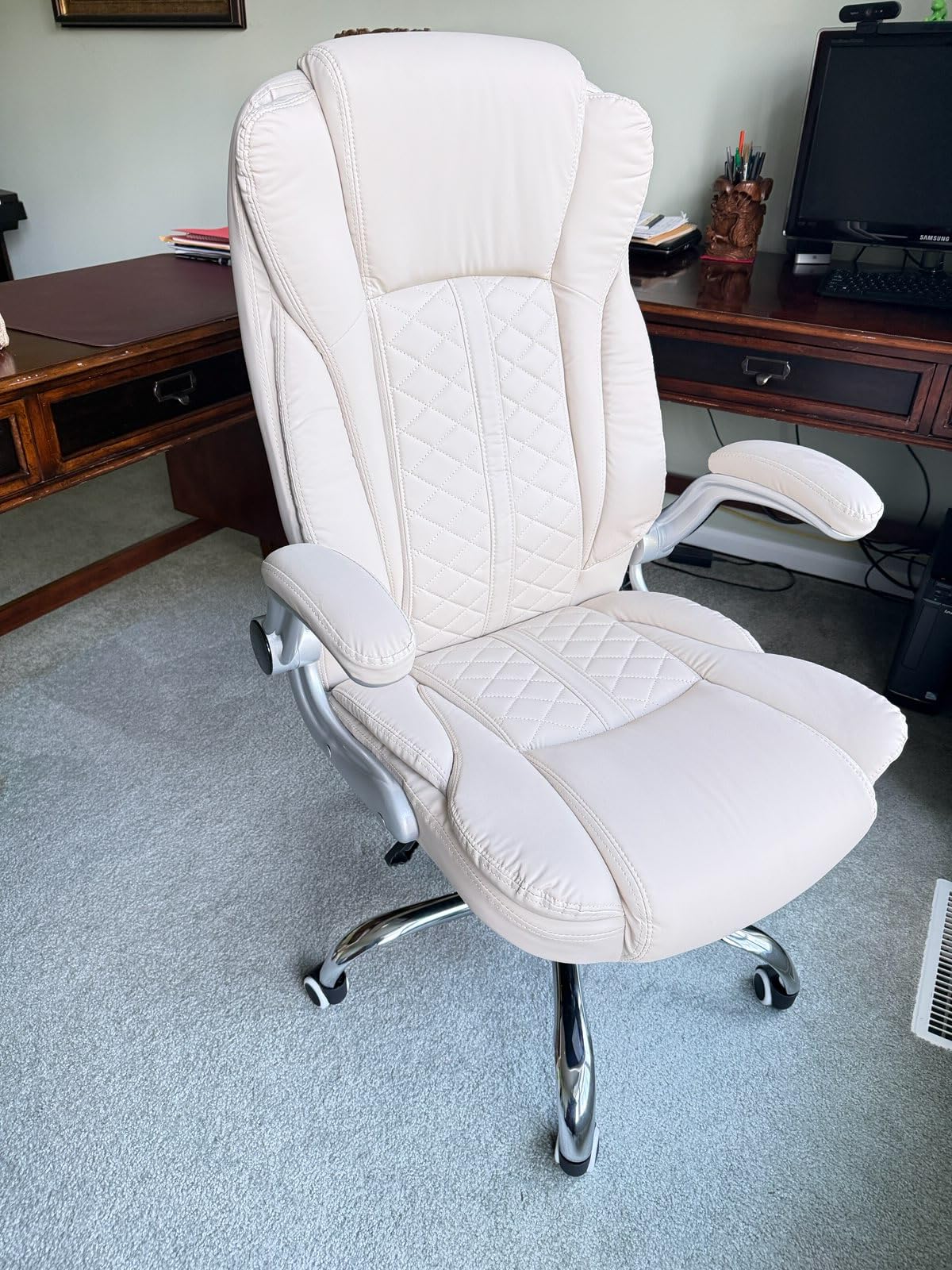 400lbs Executive Office Chair with Flip-Up Armrests, Big and Tall Computer Chair for Heavy People, Heavy Duty Ergonomic Comfy Chair, Breathable PU Leather (Black) customer photo 1