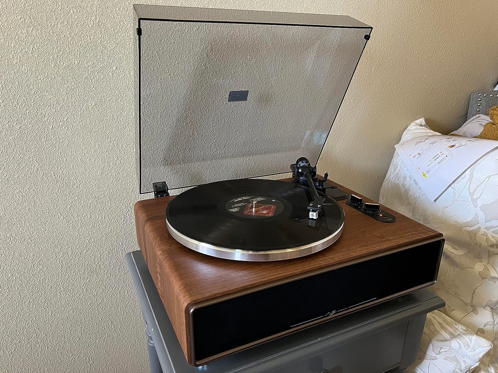 1 BY ONE High Fidelity All-in-One Record Player, Vinyl Turntable | Built-in Speakers, Magnetic AT-3600L Cartridge, RCA Output, Belt Drive, Bluetooth Input, Auto Stop, Phono Preamp, Black Walnut customer photo 2