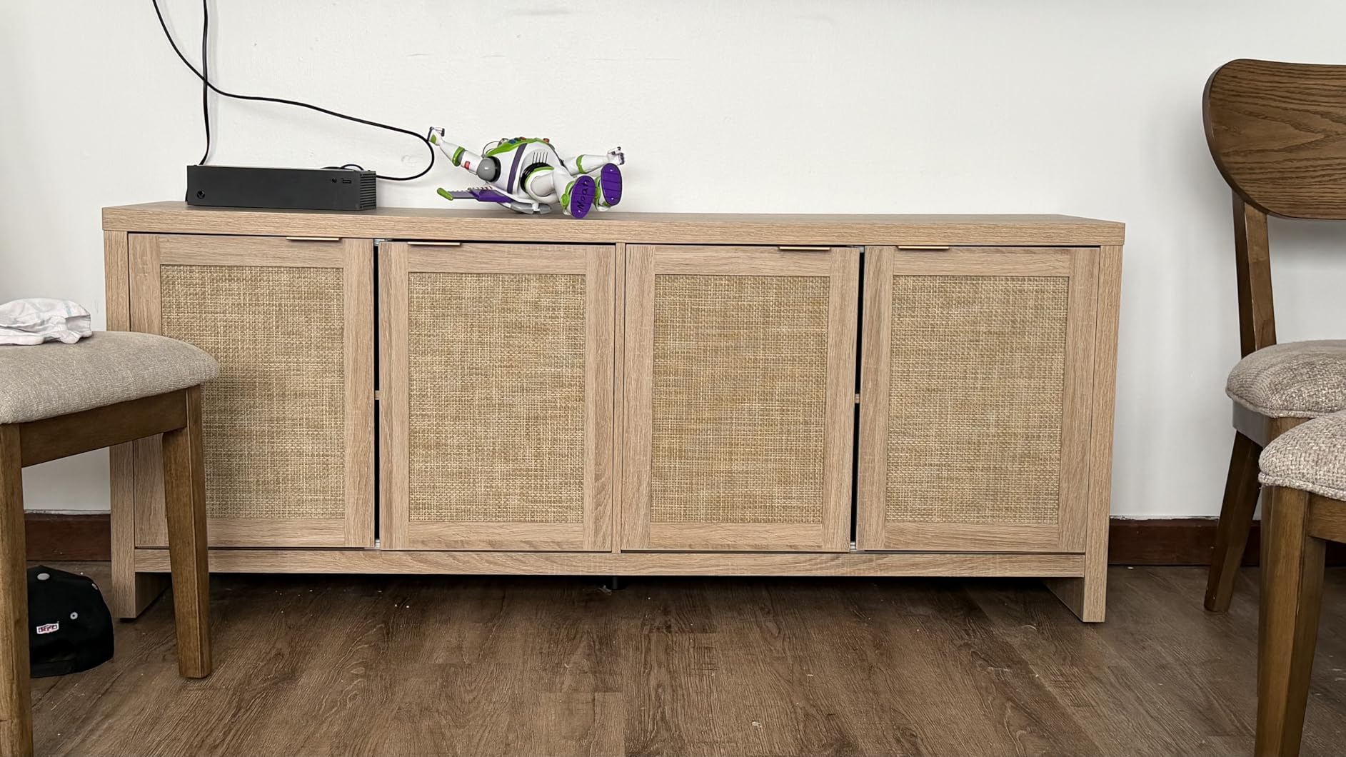 SICOTAS TV Stand for Living Room Boho Entertainment Center for Bedroom with 4 Rattan Cabinets Farmhouse Television Stands with Storage Large Media Console Table for TVs up to 65 Inch customer photo 2