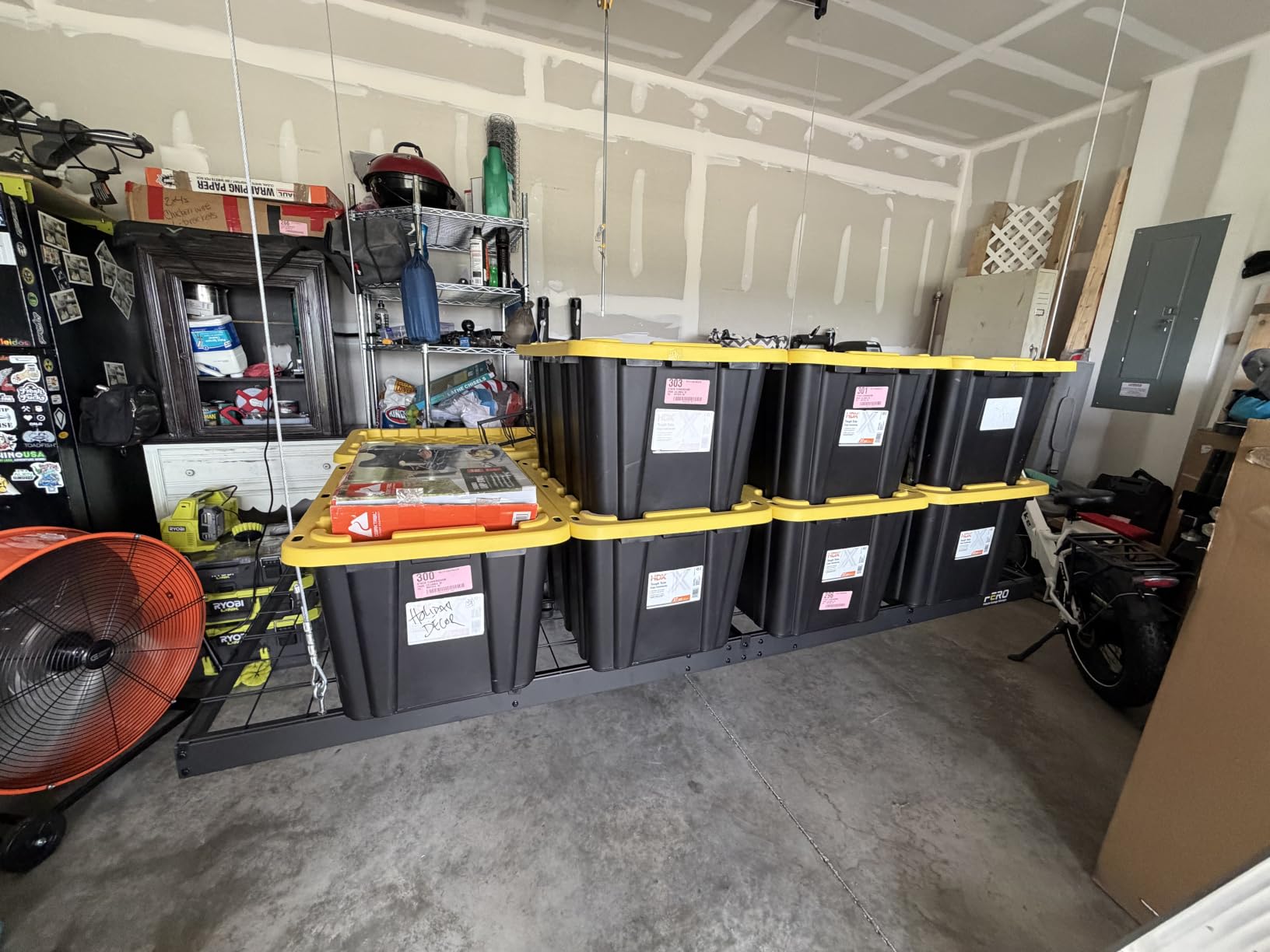Garage Ceiling Storage Racks - 4x8 FT Overhead Garage Storage Rack with Safety Lock, Heavy-Duty Ceiling Mounted Lift System and Storage Organizer, Ideal for Maximizing Overhead Space, 325 lbs Capacity customer photo 2