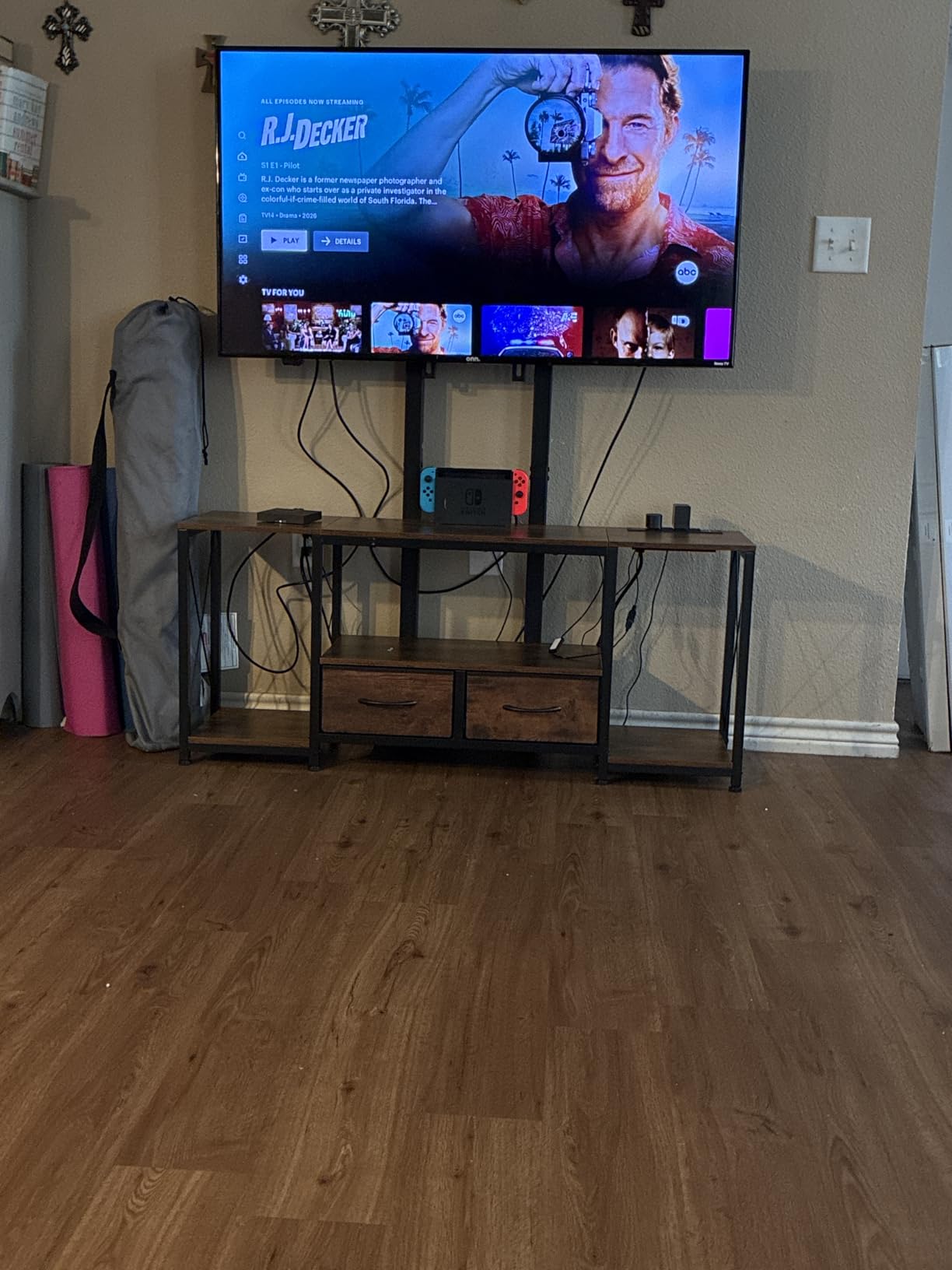 GYIIYUO LED TV Stand with Mount and Power Outlet & Fabric Drawers for 32-85 Inches TV - Entertainment Center and Corner Tv Stand for Living Room, Bedroom- 47