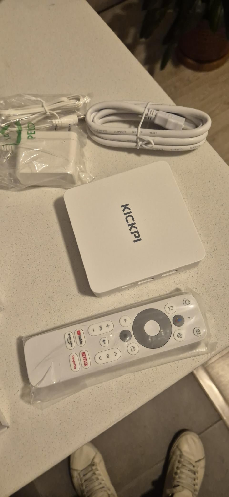 KP1 Android TV Box 14.0 Google Certified 4K Streaming Device with Voice Search 2GB RAM 16GB ROM, Dolby Audio, Bluetooth 5.0 Chromecast Built-in, Smart Home Control (White) customer photo 2
