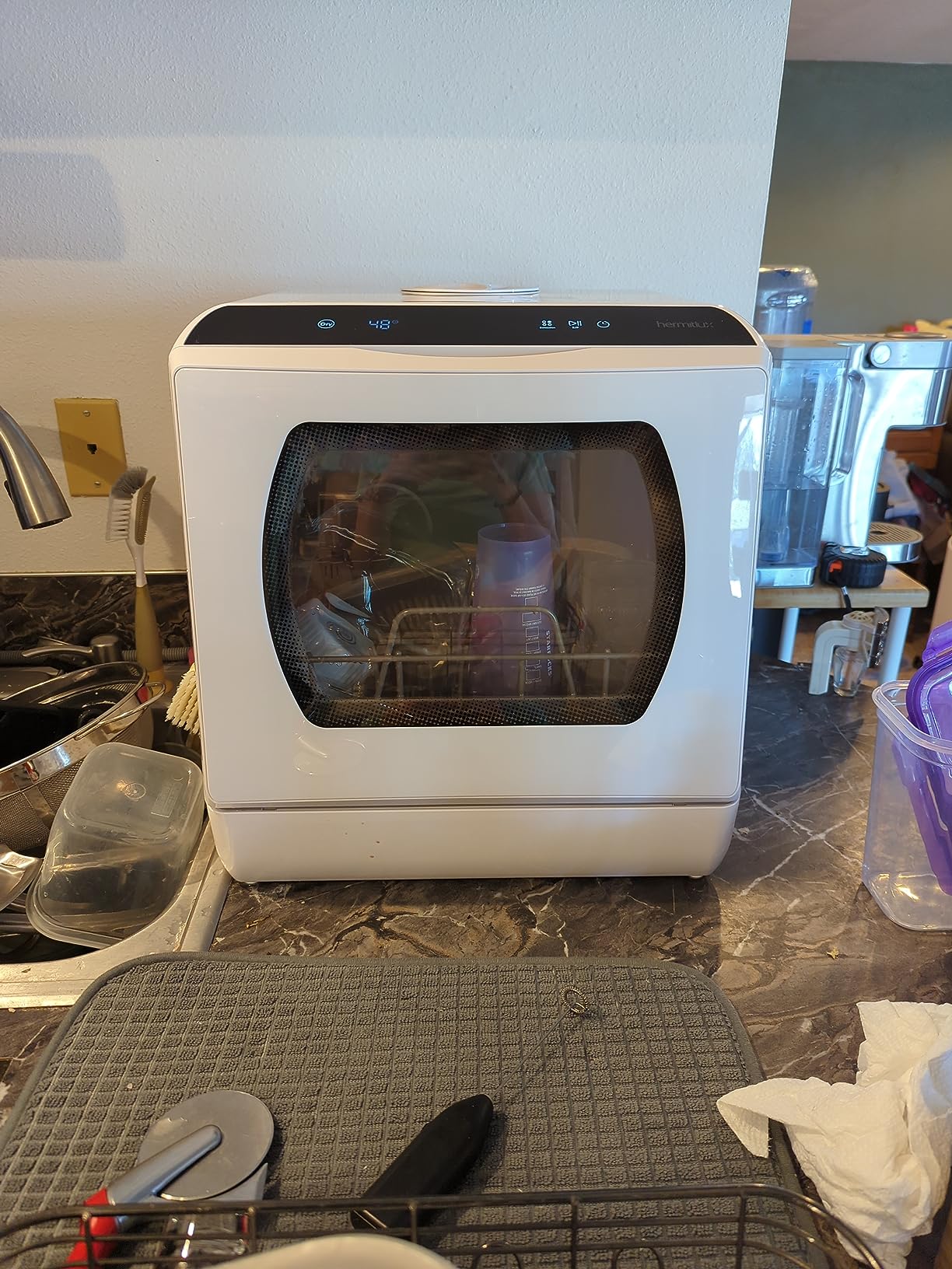 Hermitlux Countertop Dishwasher, 7 Washing Programs Portable Dishwasher | Mini Dishwashers with 5-Liter Built-in Water Tank, Glass Door, LED Light, No Hookup Needed for RV & Apartment Use customer photo 2
