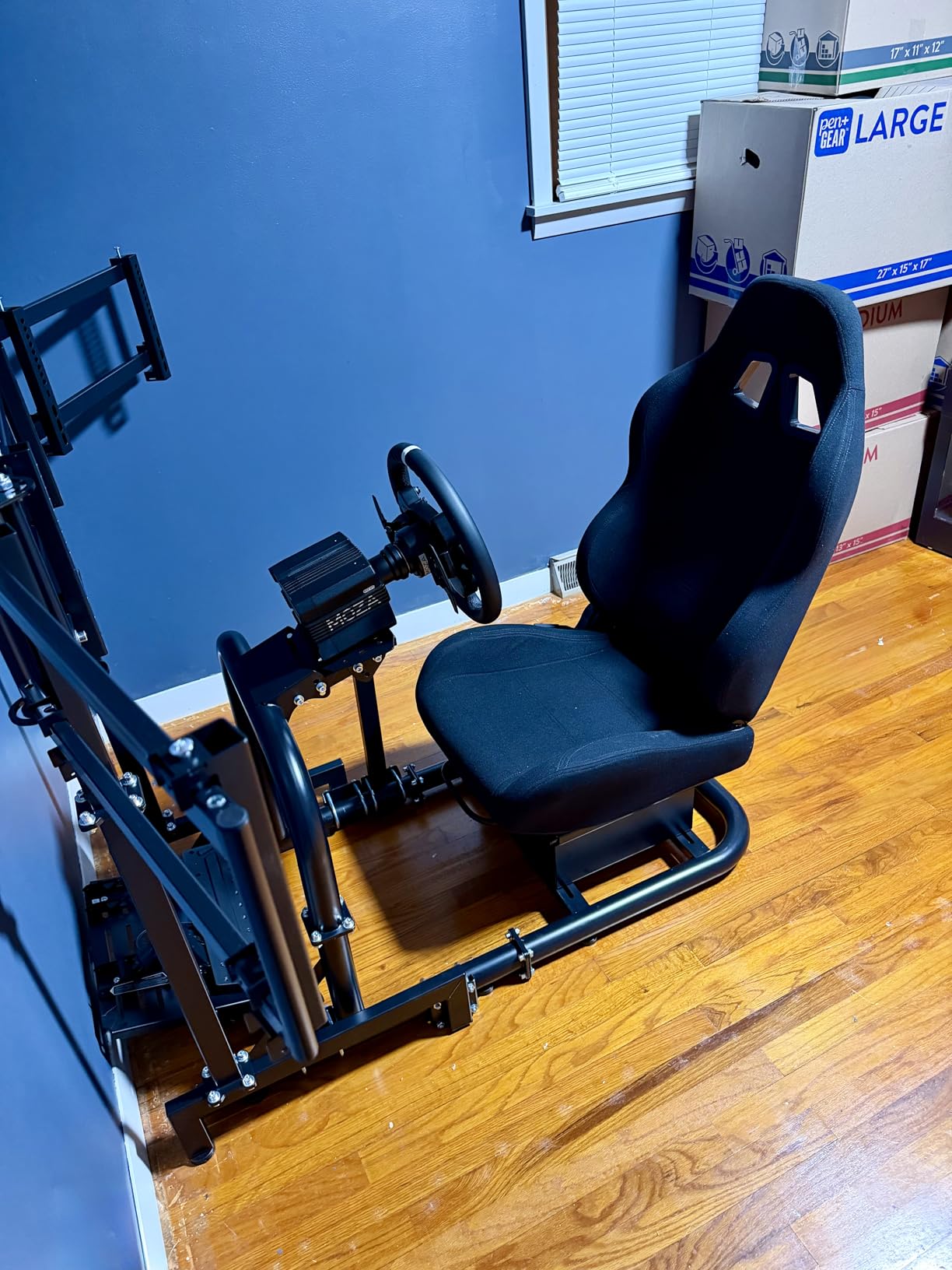 Dardoo Racing Simulator Cockpit with Triple Monitor Stand and Black Seat | Fit for Logitech G29 G920 G923, for Thrustmaster T300RS, for Fanatec CSL-DD, No Steering Wheel Pedal or Shifter customer photo 1