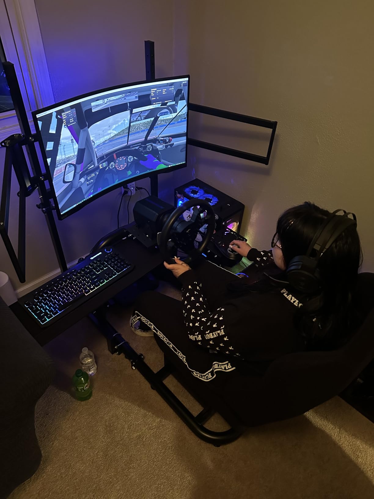 Dardoo Racing Simulator Cockpit with Triple Monitor Stand and Black Seat | Fit for Logitech G29 G920 G923, for Thrustmaster T300RS, for Fanatec CSL-DD, No Steering Wheel Pedal or Shifter customer photo 2