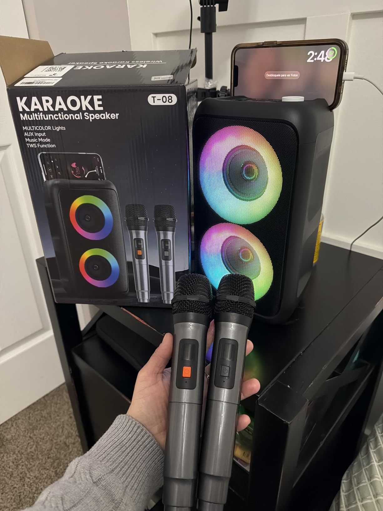 Karaoke Machine for Adults Kids, Portable Bluetooth Speaker with 2 Wireless Microphones, TWS Mode & LED Light, 10H Battery PA System, Home Party Outdoor Camping Birthday (2 Mics) customer photo 2