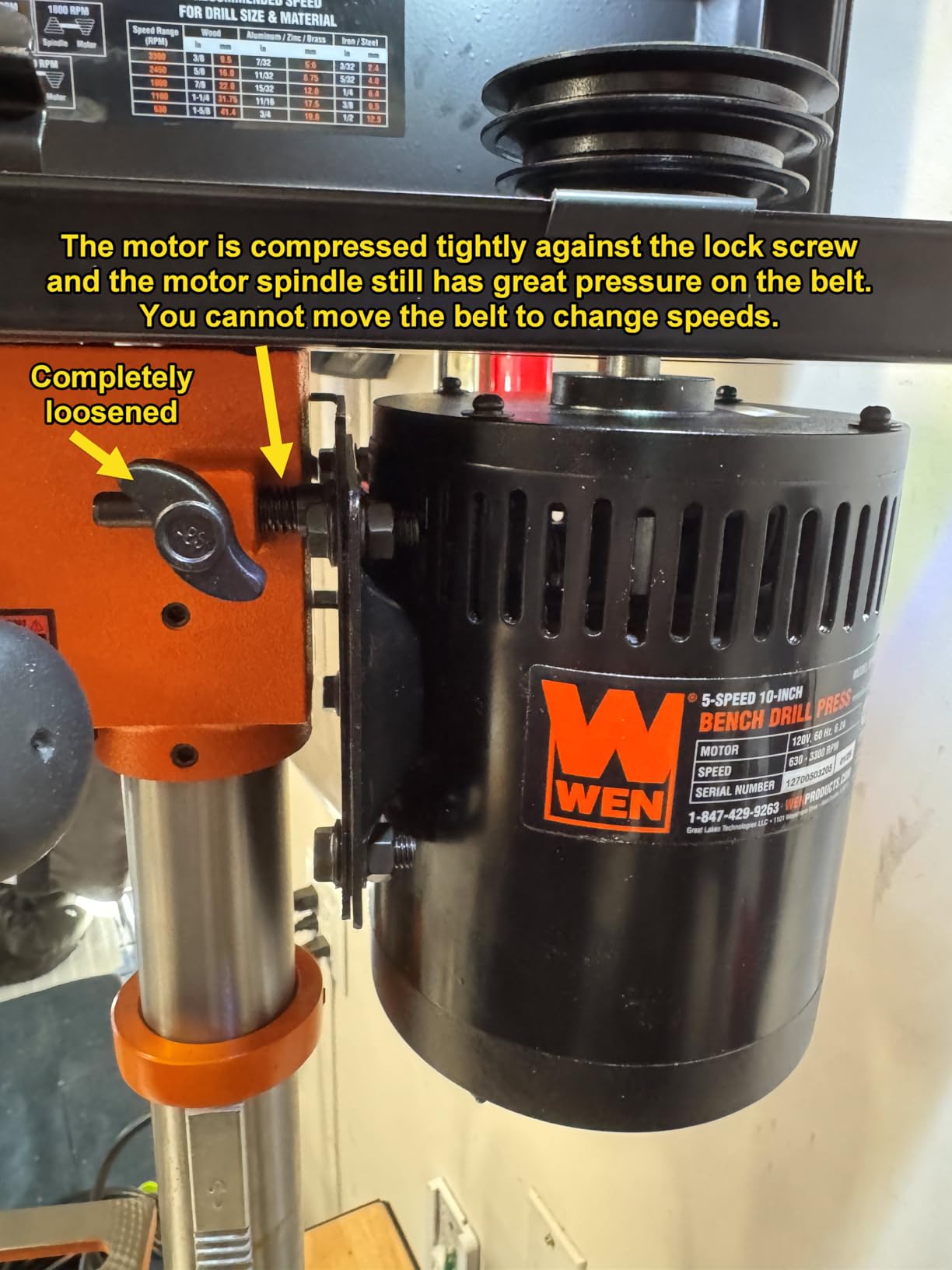 WEN 10-Inch Benchtop Drill Press, Chuck Key Storage, Laser Guide, 6.2-Amp 5-Speed Motor with Cast Iron Construction, Laser and LED Work Light (DP1050) customer photo 1