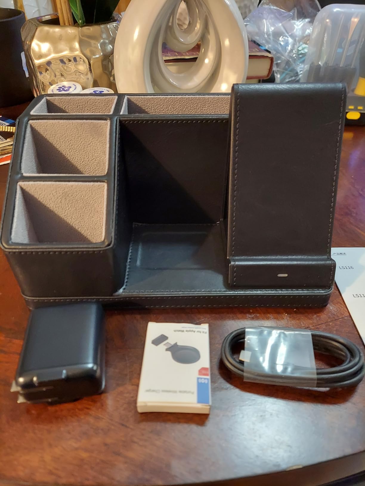 LADSTAG Leather Desk Organizer With Charging Station for Men - Desk or Nightstand Organizer - Birthday Gifts for Husband, Dad - Anniversary Idea from Wife -gifts for men who have everything customer photo 1