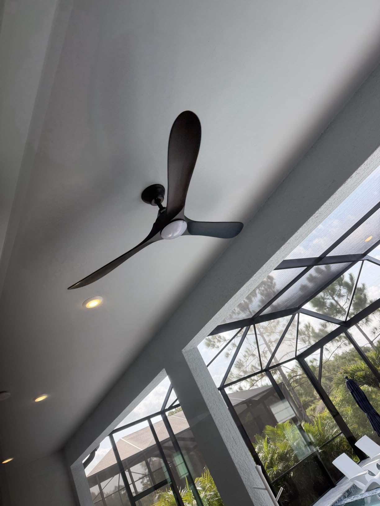 52 Inch Smart Ceiling Fan with Lights, Outdoor Ceiling Fans for Patios Damp Rated, 3 Blades Propeller Walnut Wood Farmhouse Ceiling Fan, Large Airflow DC Ceiling Fan with Remote/ APP/ Alexa Control customer photo 1