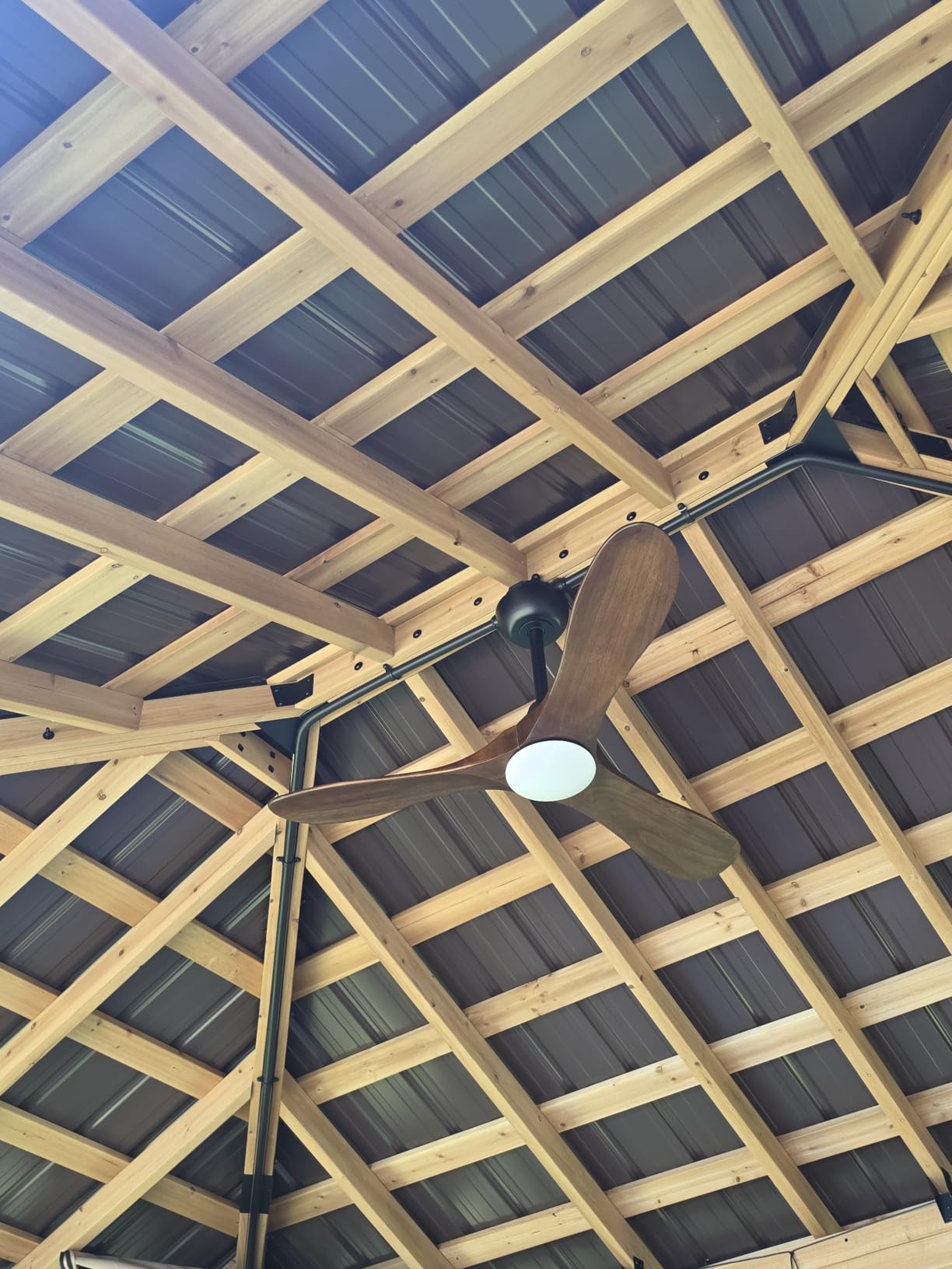 52 Inch Smart Ceiling Fan with Lights, Outdoor Ceiling Fans for Patios Damp Rated, 3 Blades Propeller Walnut Wood Farmhouse Ceiling Fan, Large Airflow DC Ceiling Fan with Remote/ APP/ Alexa Control customer photo 2