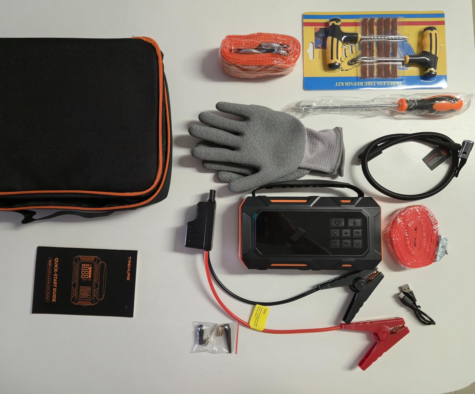 TREKURE 16-in-1 8000A Car Battery Jump Starter with Air Compressor 160PSI, Jump Starter Jump Box (All Gas 12L Diesel) with Portable Jumper Cables, Auto-Shutoff Tire Inflator, Gloves, Tow Rope customer photo 2
