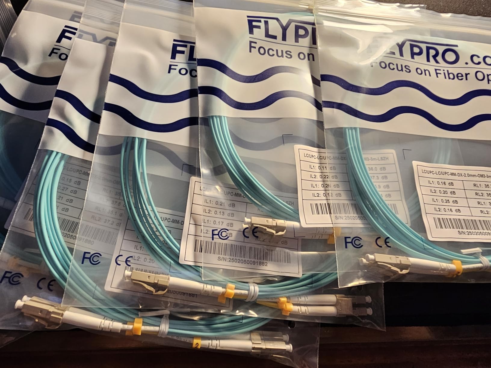 FLYPROFiber- 6 Pack 1M/3ft LC to LC Fiber Patch Cable OM3 Multimode | Duplex, 50/125um MMF, MM Multi-mode Fiber Jumper, For 10G/40G Transceivers / Data Centers, Fully Pre-Tested, LSZH, Aqua customer photo 2