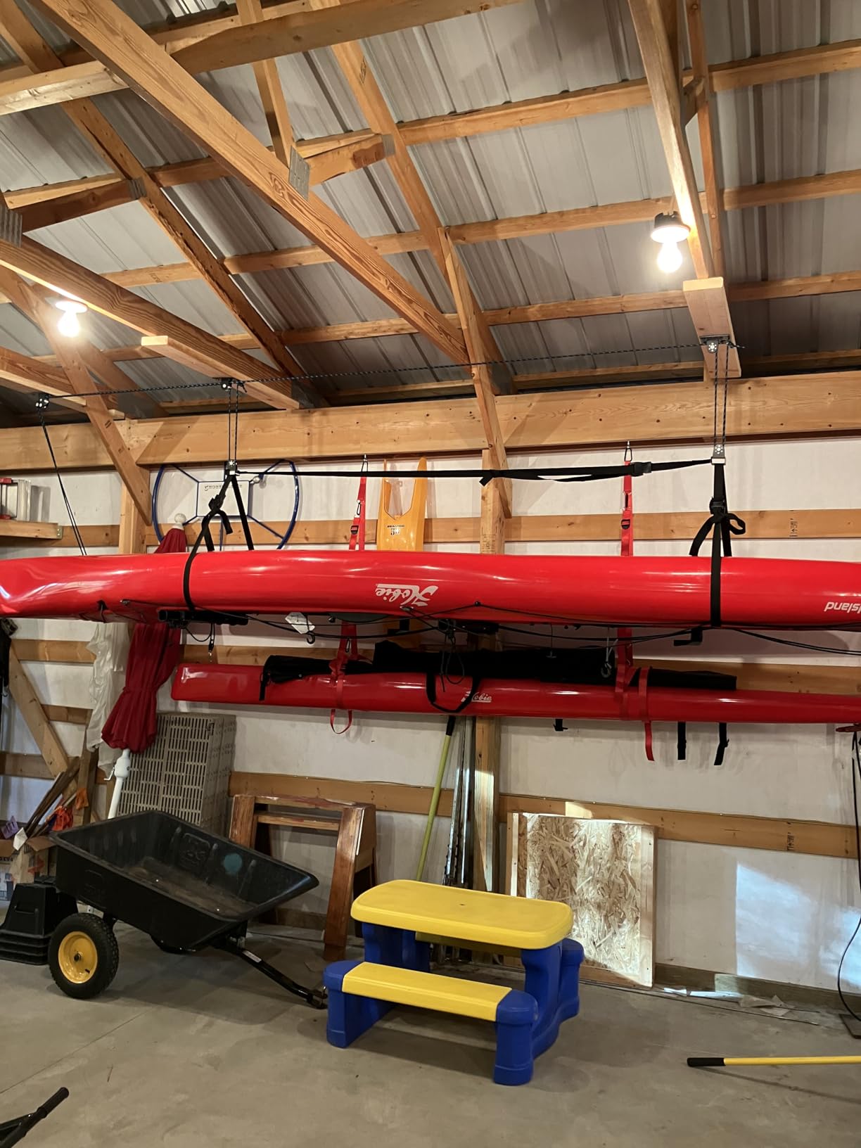Hikeen Kayak Hoist for Garage Ceiling, Heavy Duty Kayak Pulley System, Hold Up to 150 lbs Capacity, Cargo Box Storage, Garage Organization Lift System customer photo 1