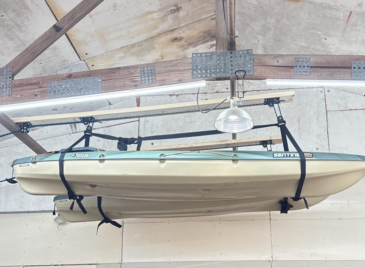Hikeen Kayak Hoist for Garage Ceiling, Heavy Duty Kayak Pulley System, Hold Up to 150 lbs Capacity, Cargo Box Storage, Garage Organization Lift System customer photo 2