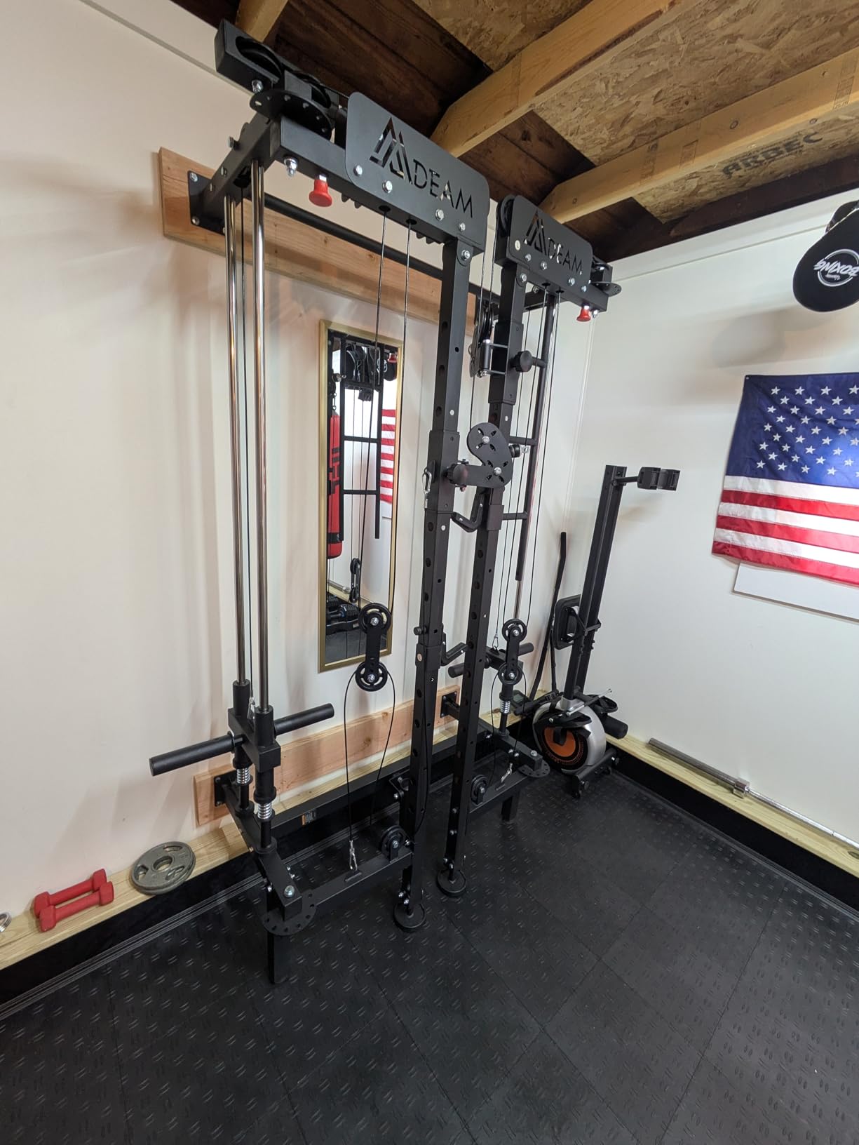 Mdeam Folding Squat Rack, Wall Mounted Power Rack with Dual Pulley System | Space Saving, All-in-one Trainer, with Cable Crossover Machine & LAT Pull Down, 7 Adjustable Modes & Pull-Up Bar & 360 Landmine customer photo 1