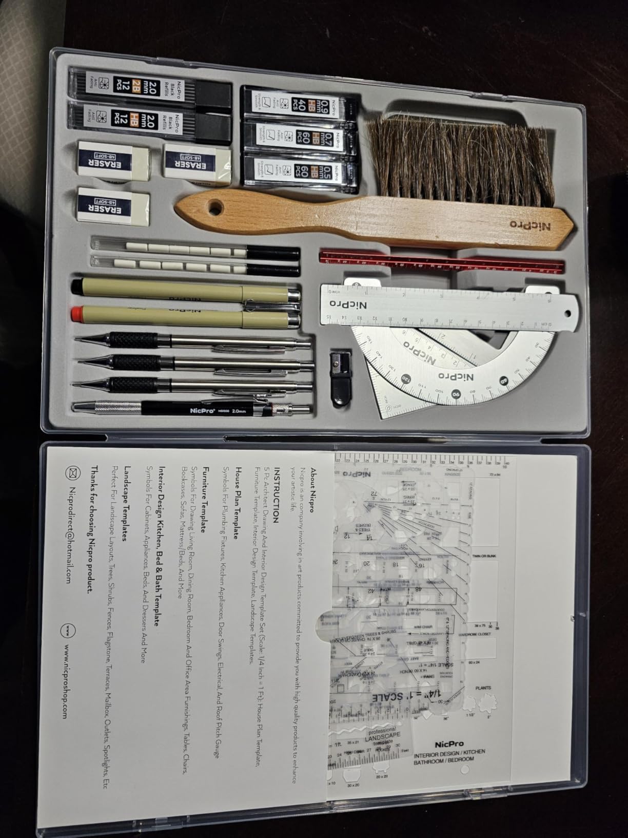 Nicpro 30PCS Professional Drafting Tools & Geometry Set with Case, Architect Protractor Set, Metal Mechanical Pencils, Pen, Scale Ruler Metal Ruler, 5 Drawing Templates for Interior Design House Plan customer photo 1