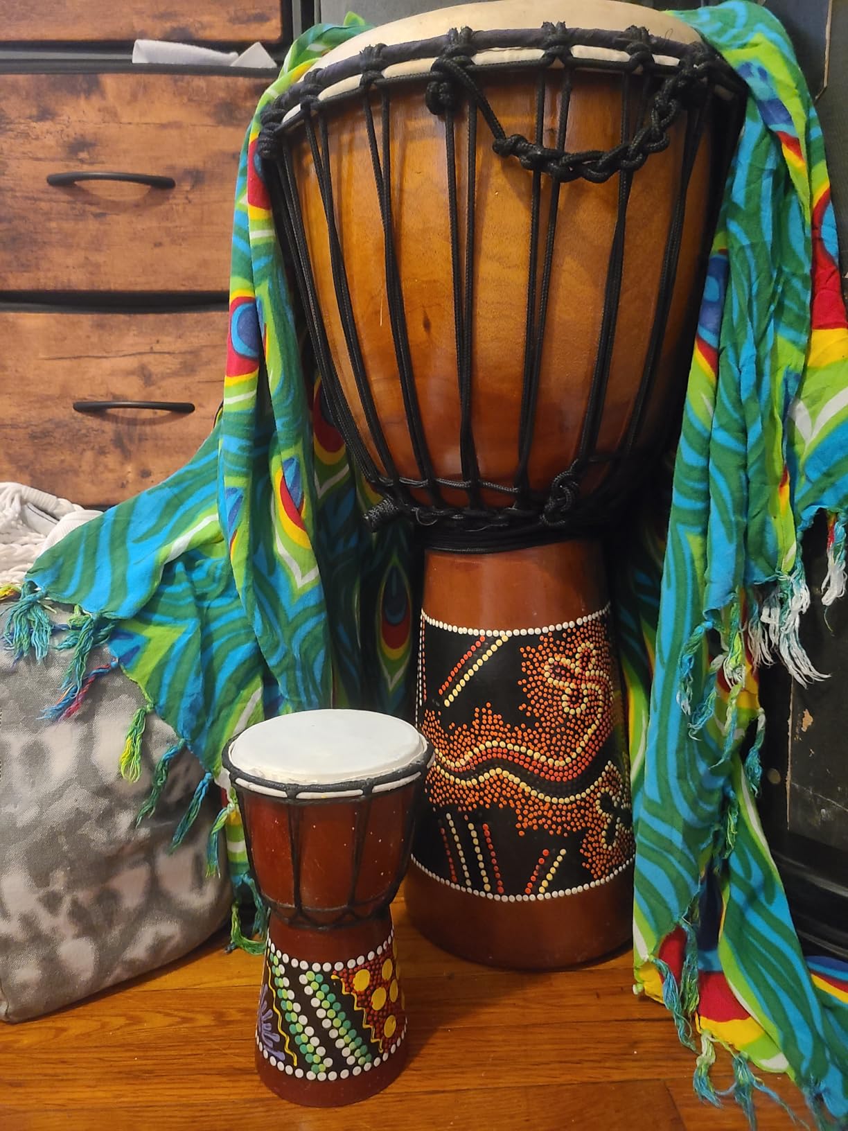 Wood Djembe Drum African Drums for Adults 6.5'' x 12'', Painted | Handmade West African Mahogany Djembe with Goatskin Drumhead Hand Drum Musical Instruments for Beginners, (Colorful) customer photo 2