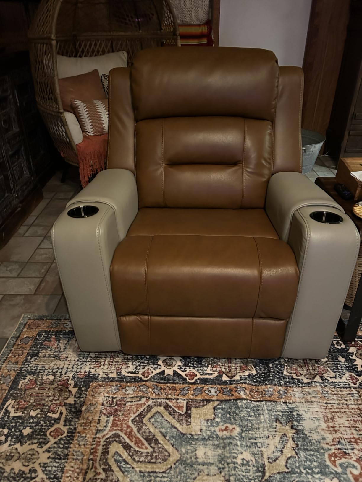 Watson & Whitely Genuine Leather Lay Flat Power Recliner Chair, Saddle | Power Headrest, Cup Holders, USB/Type-C Charging Ports, Electric Reclining Chairs for Living Room, Home Theater customer photo 1