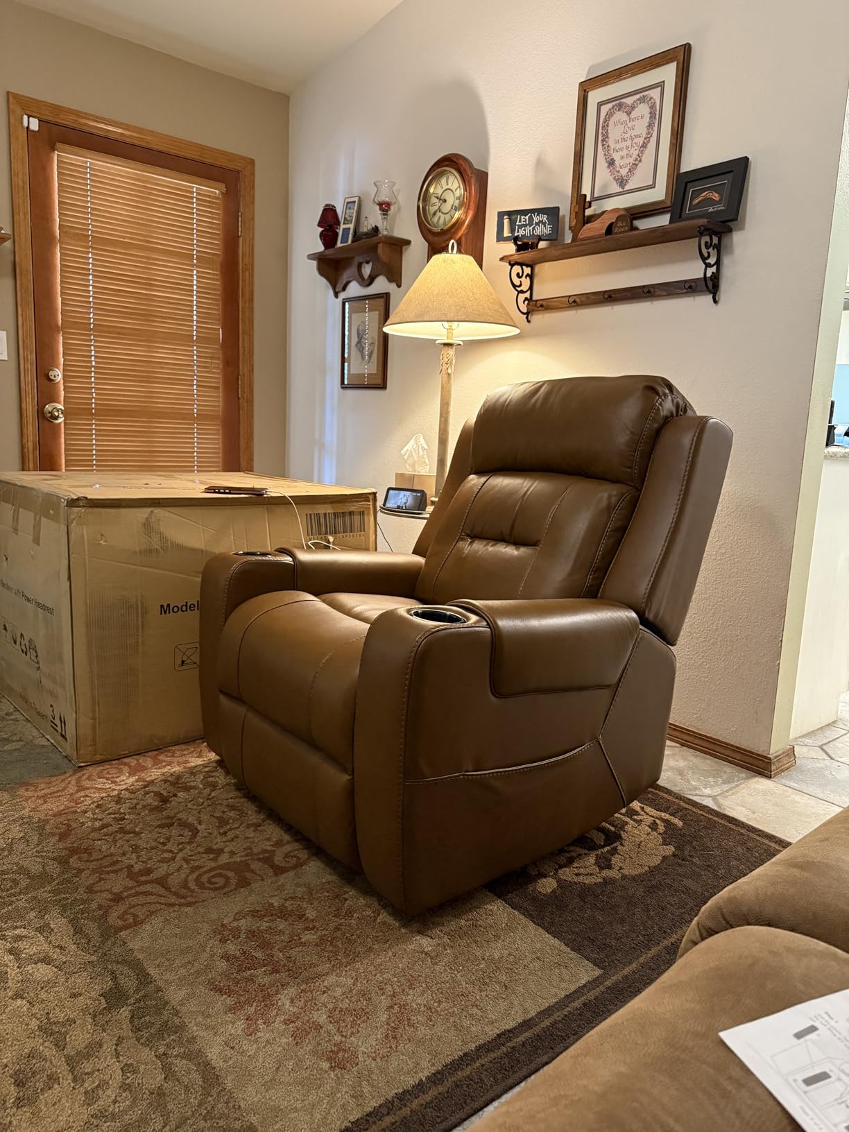 Watson & Whitely Genuine Leather Lay Flat Power Recliner Chair, Saddle | Power Headrest, Cup Holders, USB/Type-C Charging Ports, Electric Reclining Chairs for Living Room, Home Theater customer photo 2