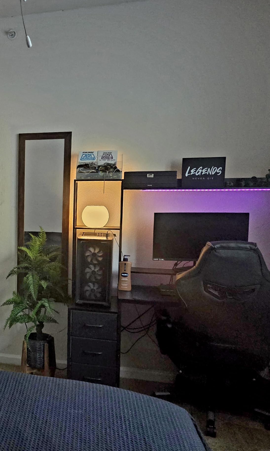 Casaottima 48 Inch Gaming Desk with Hutch & 3 Fabric Drawers, Computer Desk with USB Ports & LED Lights, Reversible Pc Gamer Table with Monitor Stand for Home Office, Carbon Fiber Black customer photo 2