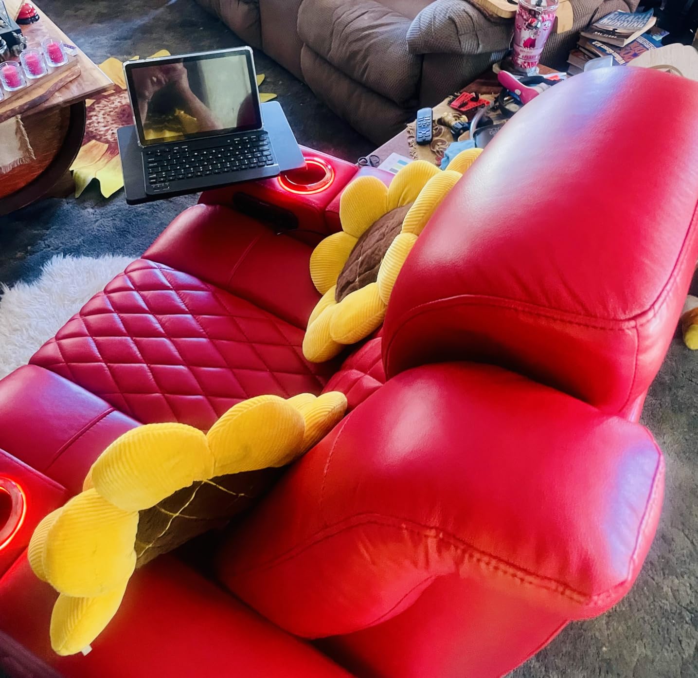 Seatcraft Diamante Brown Italian Leather Home Theater Seating, Zero Gravity Power Recliner Gaming and Home Office Chair, Powered Headrest Lounge Sofa Furniture for Cinema Room, Single Recliner customer photo 2