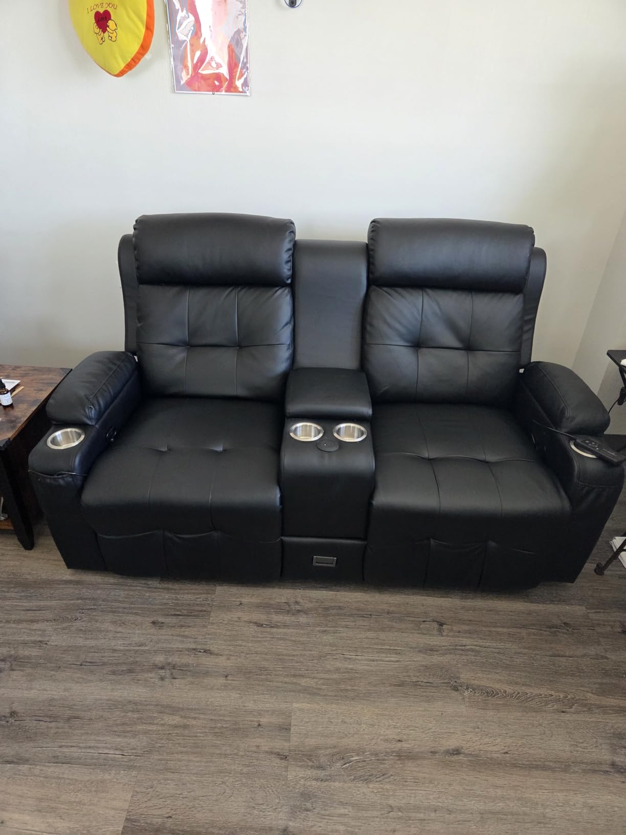 RV Loveseat Recliner Sofa, Home Theater Seating with Console & Massage | Reclining Loveseat with USB, Wall Hugger RV Couch Movie Theater Chairs, RV Furniture with Cup Holders, Drawer for Gaming Room customer photo 2