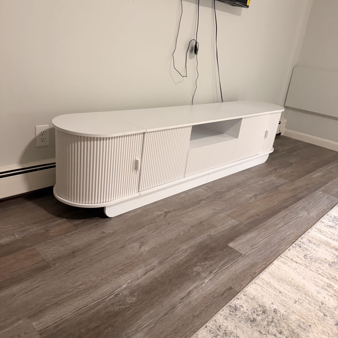 86.6'' Fluted TV Stand for 55-85 Inch, Natural Wood TV Console | Mid Century Modern Entertainment Center with Storage & Open Shelves, Media TV Consoles with Sliding Doors for Living Room customer photo 2