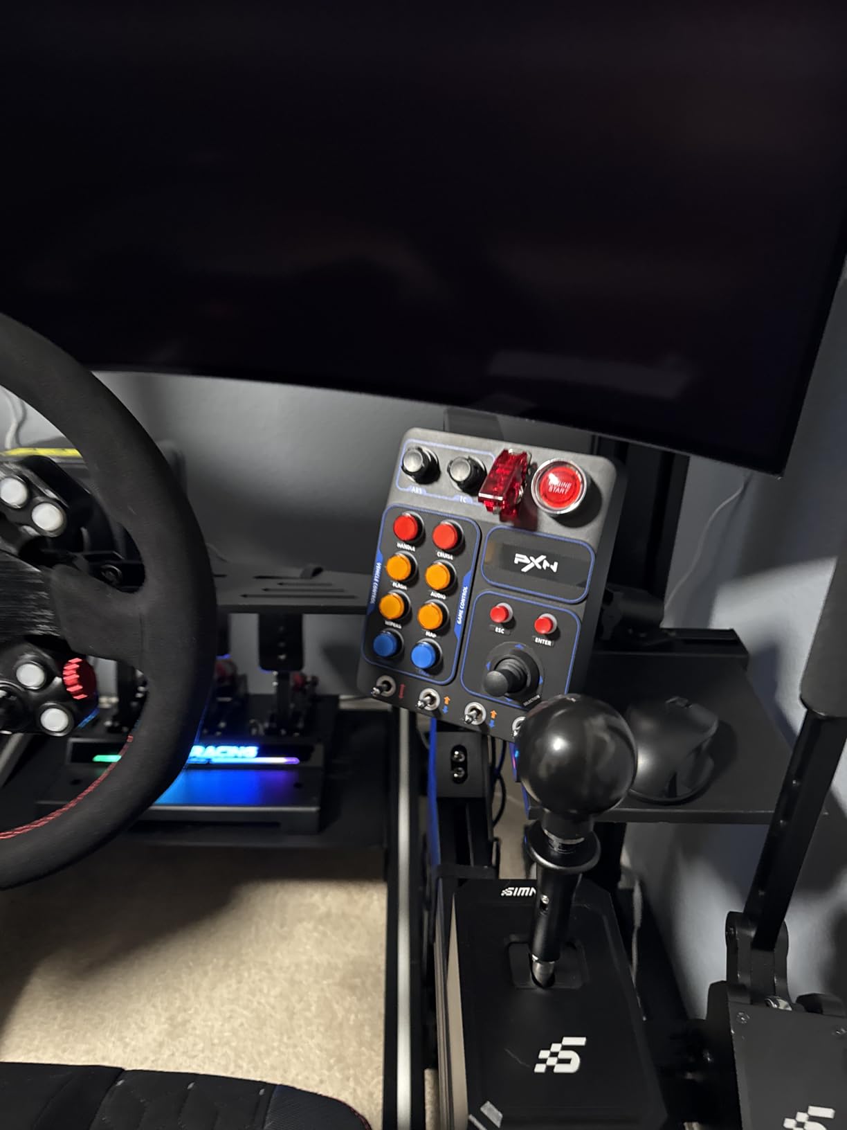 PXN Multi-functional Sim Racing Button Box for Windows PC, CB1 USB PC Racing Simulator Instrument Center Control Button Box with 30 Programmable Buttons and Adjustable RGB Lighting customer photo 2