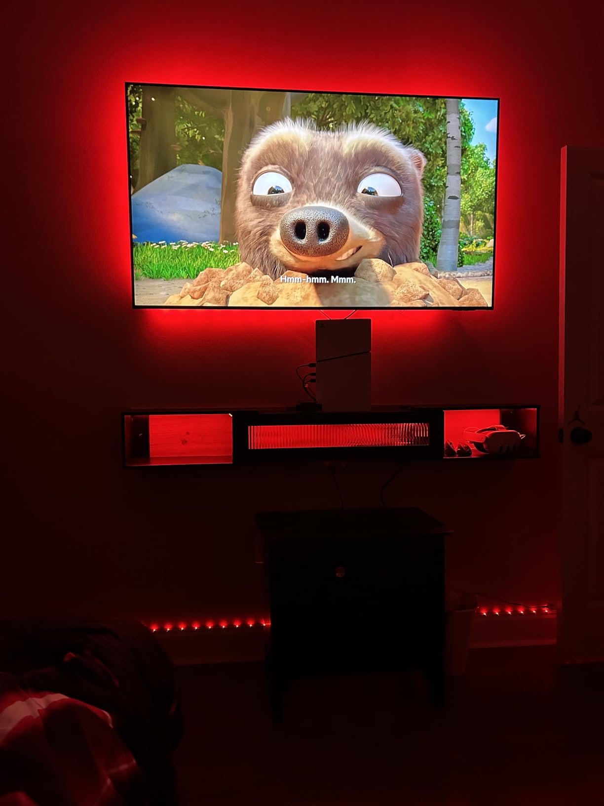 HOOBRO Floating TV Stand with LED Light Power Outlet for up to 65