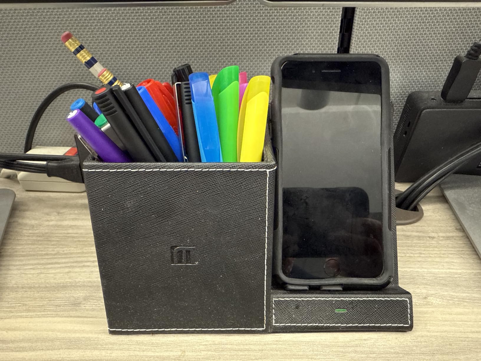 Bamboo Pen Holder for Desk & Nightstand Organizer with Fast Wireless Charging for iPhone, Samsung & More - Office Desk Accessories for Men/Women (Bamboo) customer photo 2