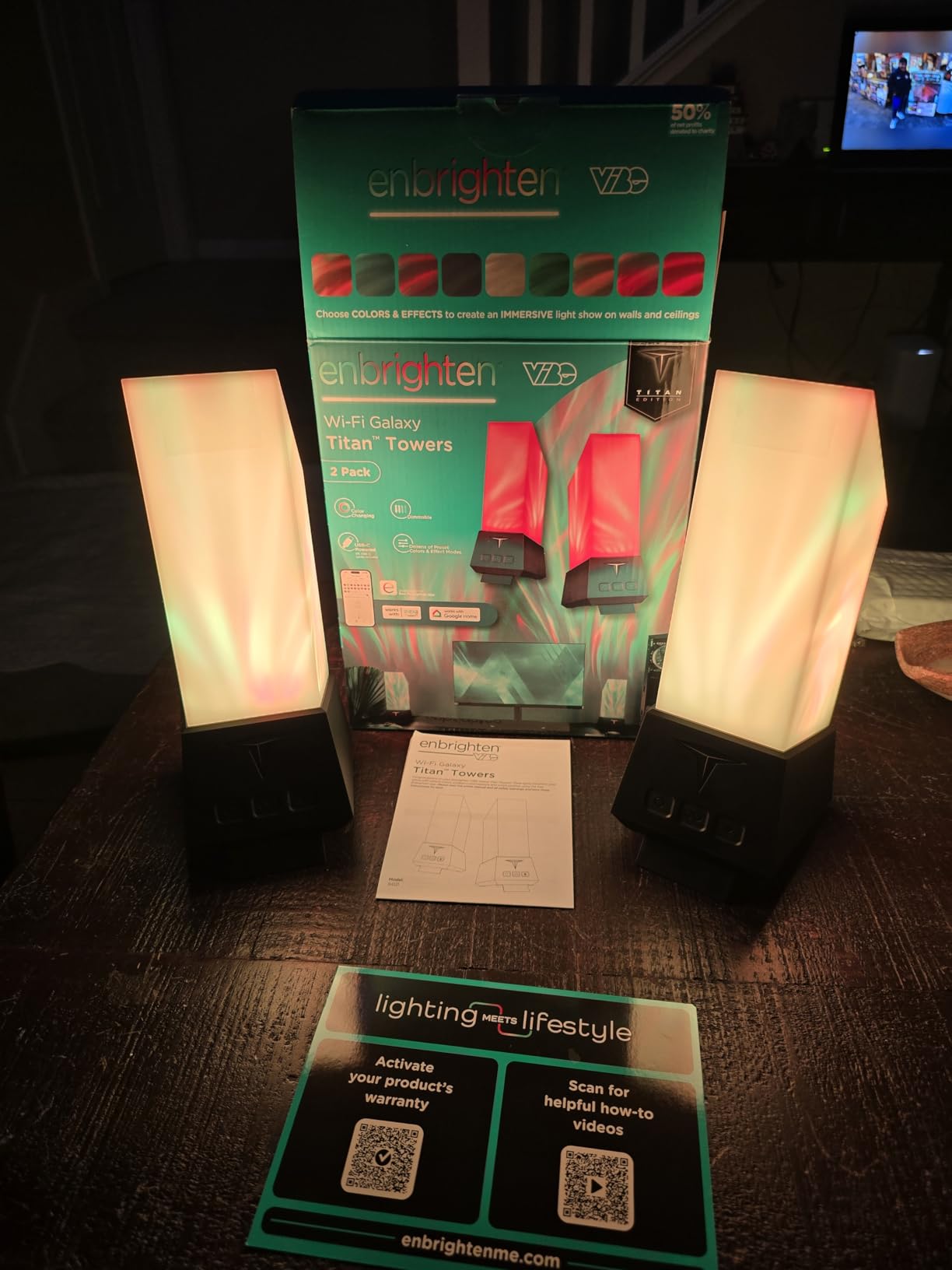 Enbrighten Smart Gaming Light Towers with RGBW Galaxy Projector | Space Nebula Effects, Alexa and Google Compatible, App-Controlled Ambient Lighting, Night Light for Kids Room and Game Room customer photo 2