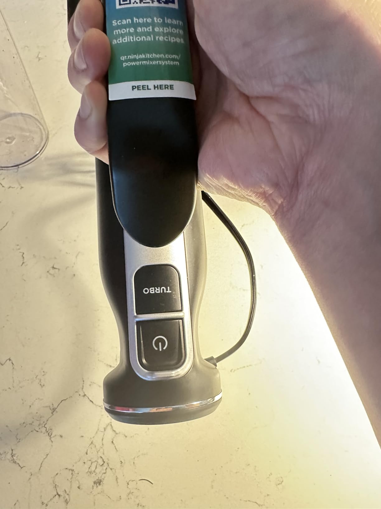 Ninja Immersion Blender & Whisk, 4 Speeds, 4oz Cup, Deep Navy, CI201ND | SplatterShield & PanProtect for mess-free blending. 4 speeds, 4-cup blending vessel, dishwasher safe, 5-ft cord. customer photo 1