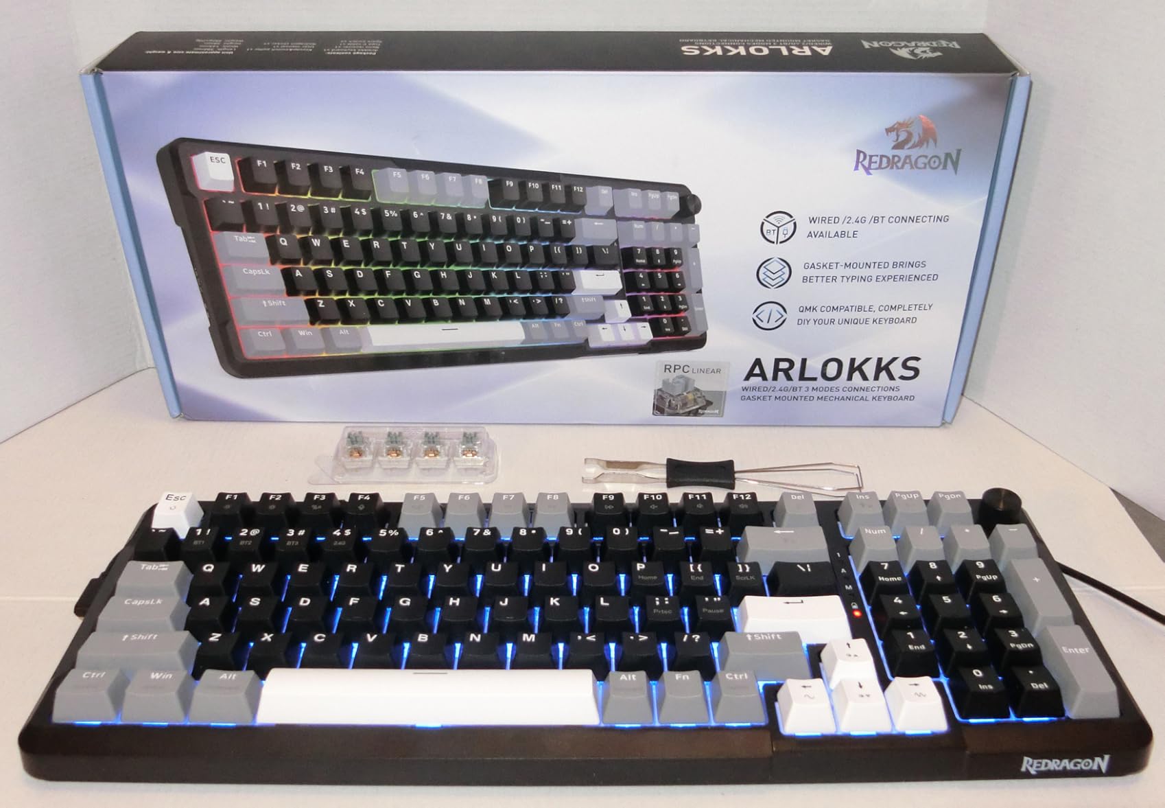 Redragon K742 Wireless Mechanical Gaming Keyboard with Knob for PC Computer | Bluetooth 5.0/2.4GHz/USB C Wireless Creamy Keyboard with Number Pad, RGB Backlit, Hot-Swappable with Linear Switches (Black) customer photo 2
