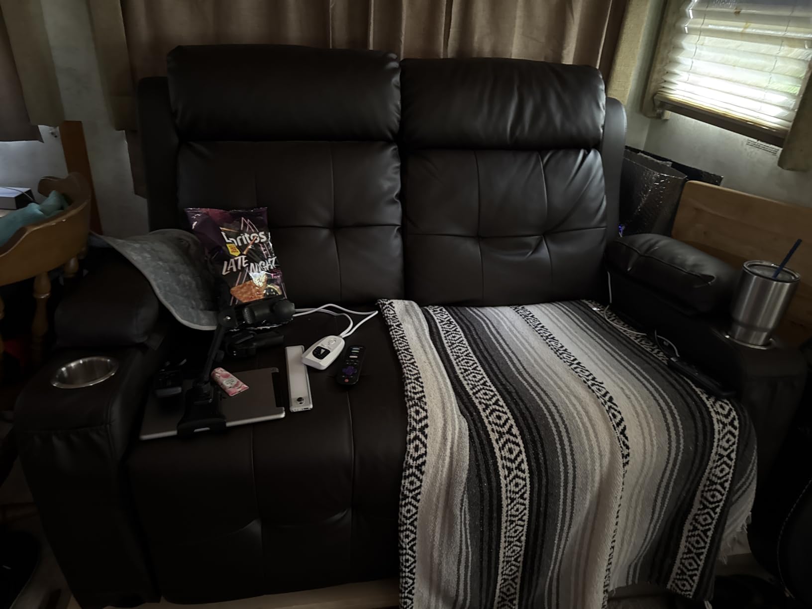 RV Loveseat Recliner Sofa, Wall Hugger Reclining RV Couch with USB | RV Reclining Loveseat with Massage, Pocket, Cup Holder, 150° Recline for RV Furniture, Travel Trailers & Home Theater Seating customer photo 2