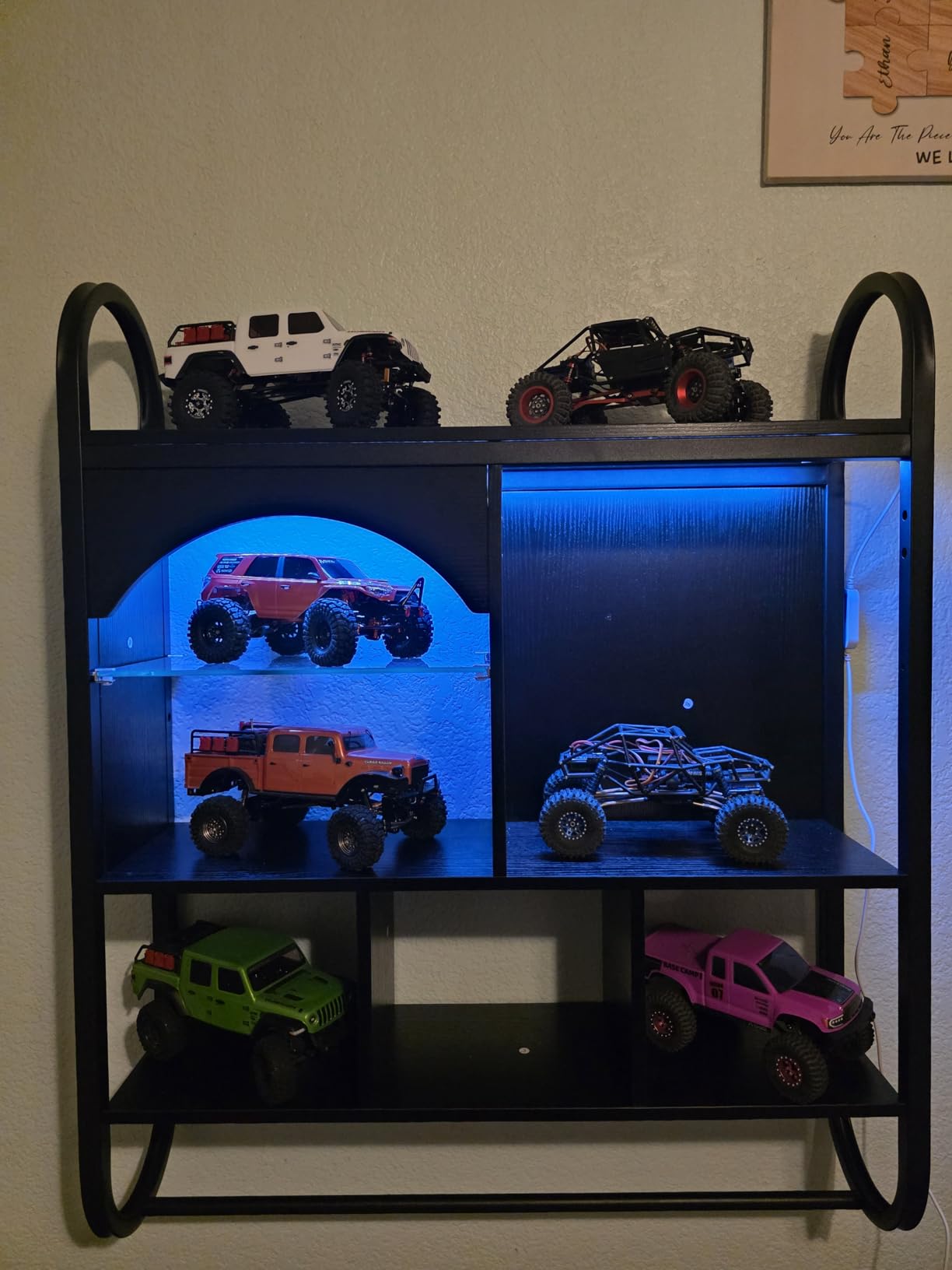 kepptory 39 inch Large Gaming Floating Shelves with LED Lights, Gaming Shelf for Wall with 2 Glass Shelves, Wall Display Shelf with 8 Hooks, White customer photo 2