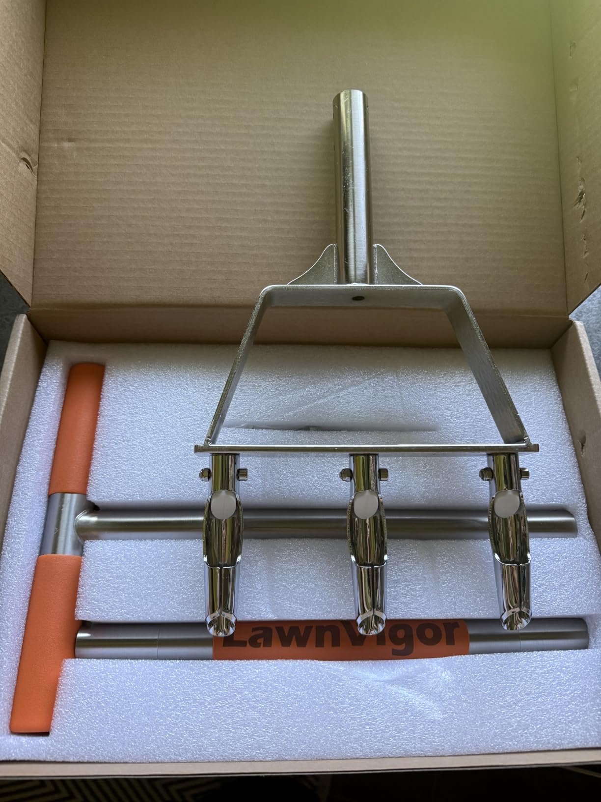 Manual Core Aerator Lawn Tool - Lawn Aerator Tool with 3 Hollow Tines, Semi-Assembled Grass Aerator Core Aeration Tool for Lawn, Yard Plug Aerator for Lawn Care Compacted Soil - Orange customer photo 1